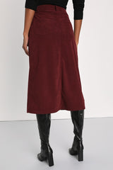 Refreshing Romance Burgundy Corduroy Midi Skirt