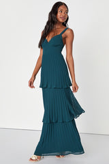 Luxe Perfection Emerald Green Pleated Tiered Backless Maxi Dress