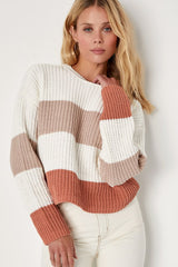 Moments of Cozy Ivory Multi Striped Crew Neck Pullover Sweater