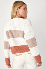 Moments of Cozy Ivory Multi Striped Crew Neck Pullover Sweater