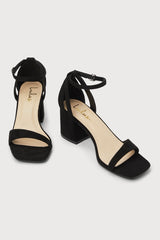 Danielia Black Suede Ankle Strap High Heel Sandals