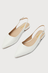Kayaa White Pointed-Toe Slingback Flats