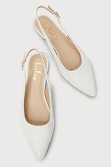 Kayaa White Pointed-Toe Slingback Flats