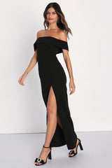 Enchanting Romantic Black Off-the-Shoulder Maxi Dress