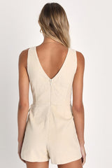 Coordinated Cuteness Beige Corduroy Faux Wrap Romper