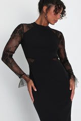 Bragging Rights Black Lace Long Sleeve Column Maxi Dress