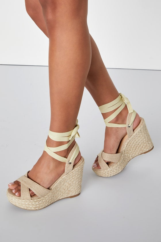 Esme Natural Lace-Up Espadrille Wedges