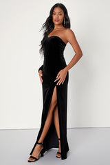 Mysterious Elegance Black Velvet One-Shoulder Maxi Dress