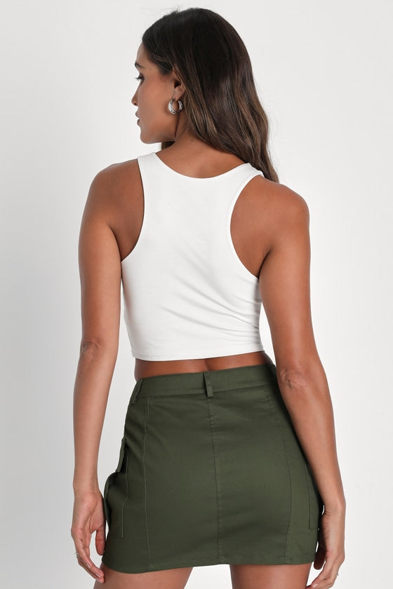 Trendsetting Aura Olive Green Cargo Mini Skirt