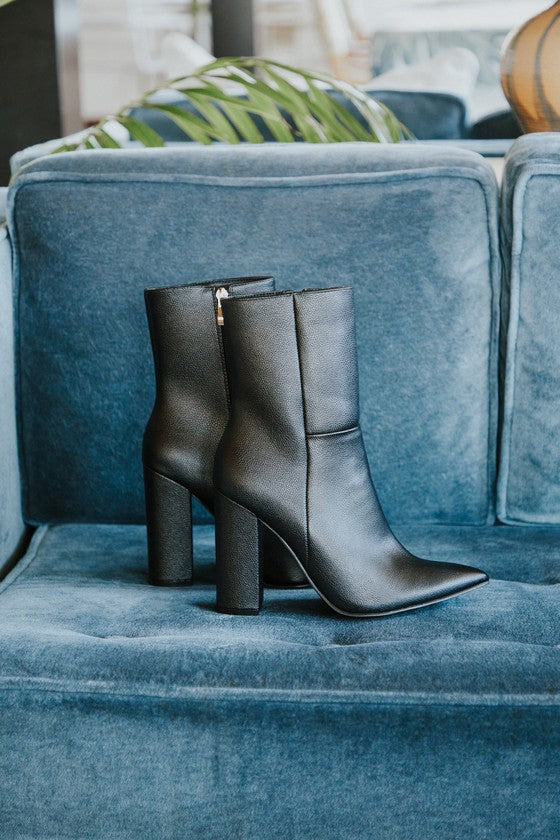 Dawson Black Pebble Pointed-Toe Mid Calf Boots