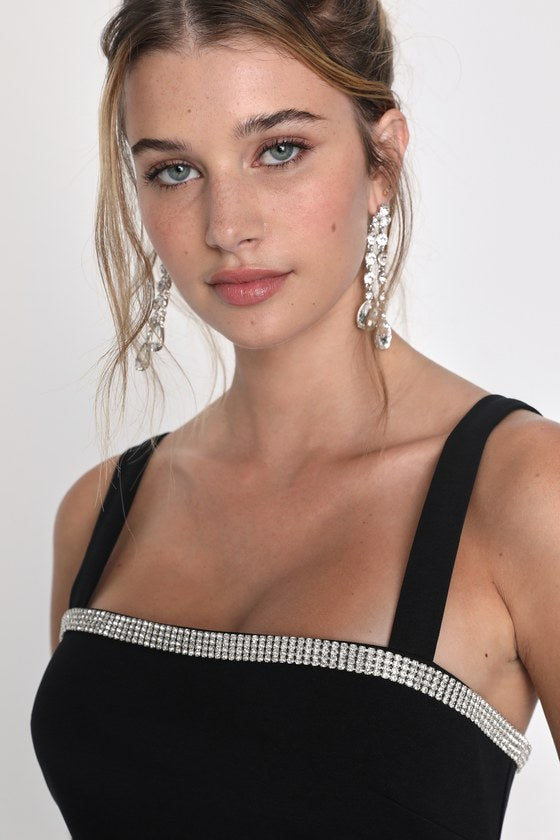 Glowing Allure Black Rhinestone Sleeveless Bodycon Mini Dress