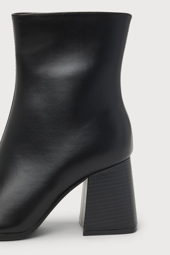 Charleigh Black Square Toe Mid-Calf Boots