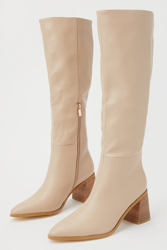 Holden Biscuit Beige Pointed-Toe Knee-High Boots