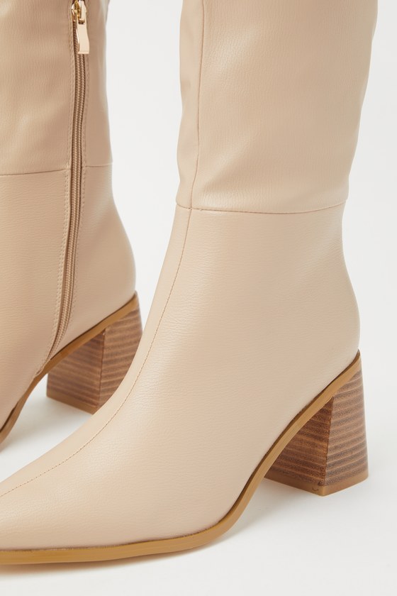 Holden Biscuit Beige Pointed-Toe Knee-High Boots