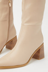 Holden Biscuit Beige Pointed-Toe Knee-High Boots
