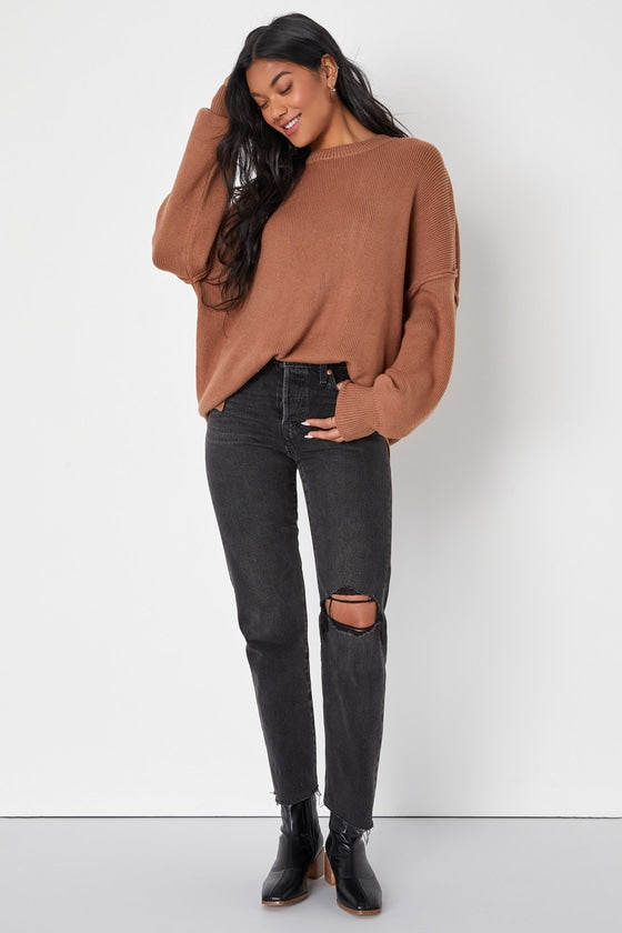 Coziest Option Brown Oversized Pullover Sweater