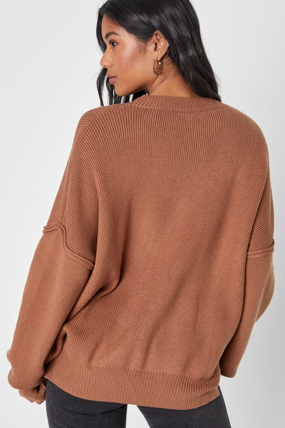 Coziest Option Brown Oversized Pullover Sweater