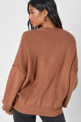 Coziest Option Brown Oversized Pullover Sweater