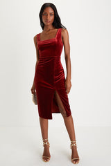 Baby, You're The One Rust Red Velvet Sleeveless Midi Dress