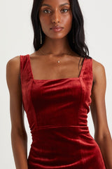 Baby, You're The One Rust Red Velvet Sleeveless Midi Dress