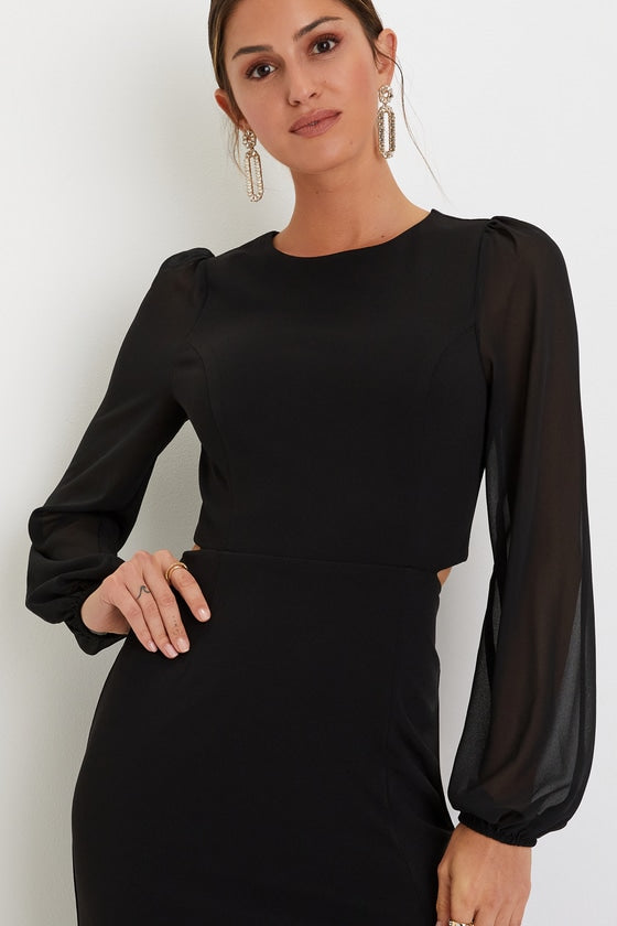 Garden Bliss Black Cutout Long Sleeve Mermaid Maxi Dress