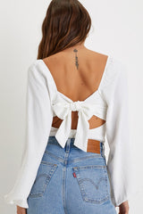 Abundance of Love White Textured Long Sleeve Tie-Back Bodysuit