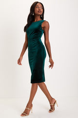 So Stunning Emerald Green Velvet Backless Midi Dress