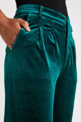 Posh Idea Emerald Velvet High-Rise Straight Leg Trouser Pants