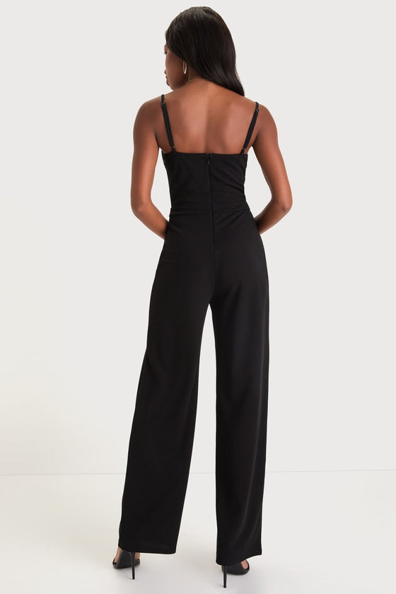 Perfectly Sultry Black Sheer Mesh Bustier Wide-Leg Jumpsuit