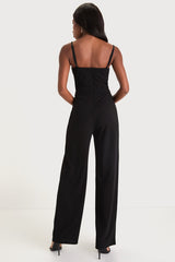 Perfectly Sultry Black Sheer Mesh Bustier Wide-Leg Jumpsuit