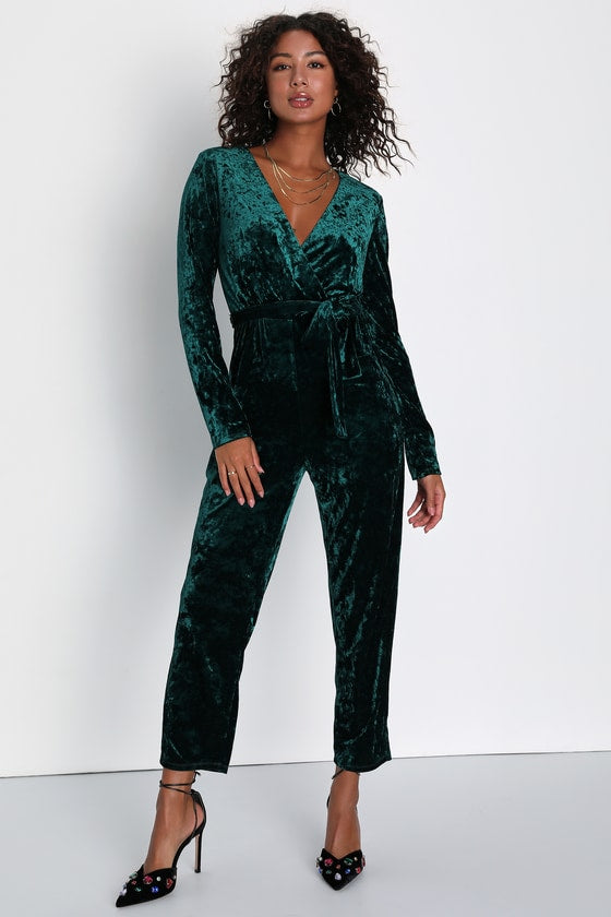 Flawless Icon Emerald Crushed Velvet Straight Leg Jumpsuit
