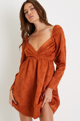 Exceptional Design Rust Orange Pleated Tie-Back Mini Dress