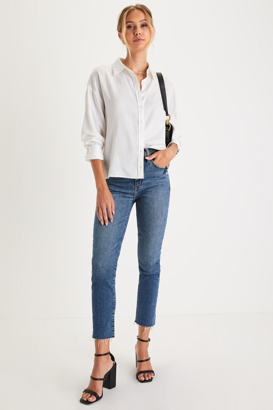 Daily Driver Dark Wash Distressed High-Rise Skinny Jeans