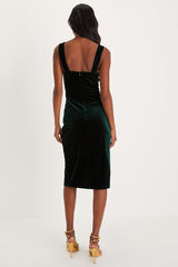 Baby, You're The One Emerald Green Velvet Sleeveless Midi Dress