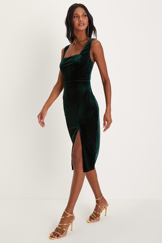 Baby, You're The One Emerald Green Velvet Sleeveless Midi Dress