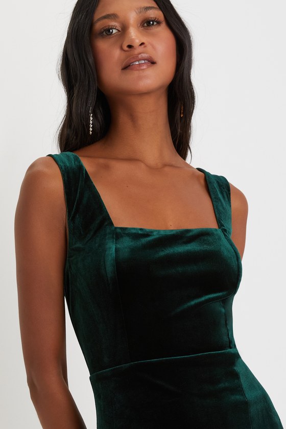 Baby, You're The One Emerald Green Velvet Sleeveless Midi Dress