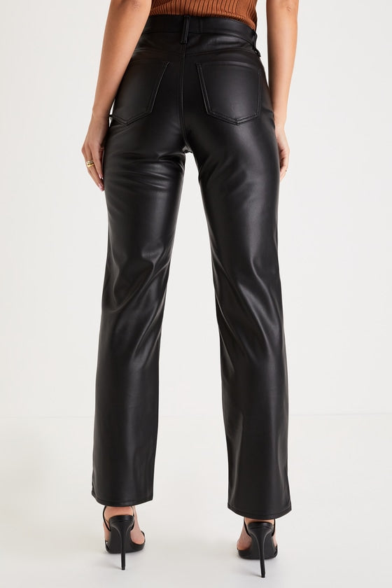 Sundaze Black Vegan Leather High-Rise Straight Leg Pants