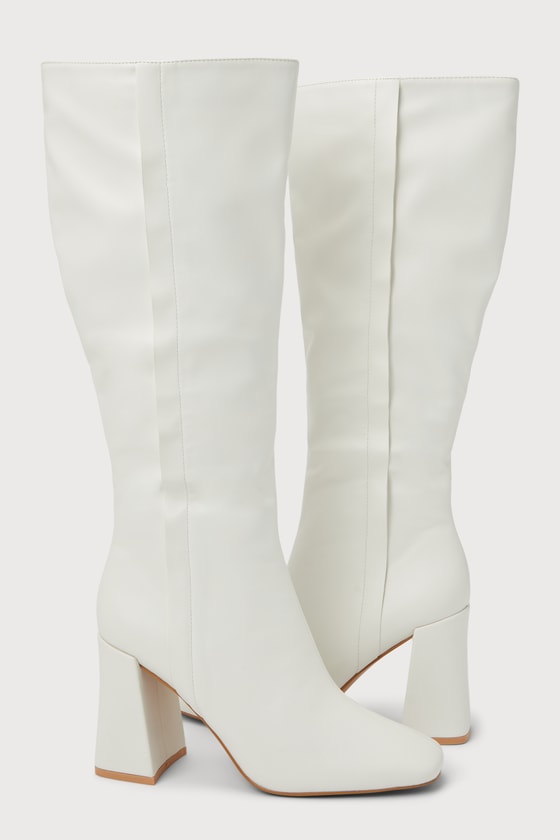 Magnolia White Square Toe Knee-High Boots