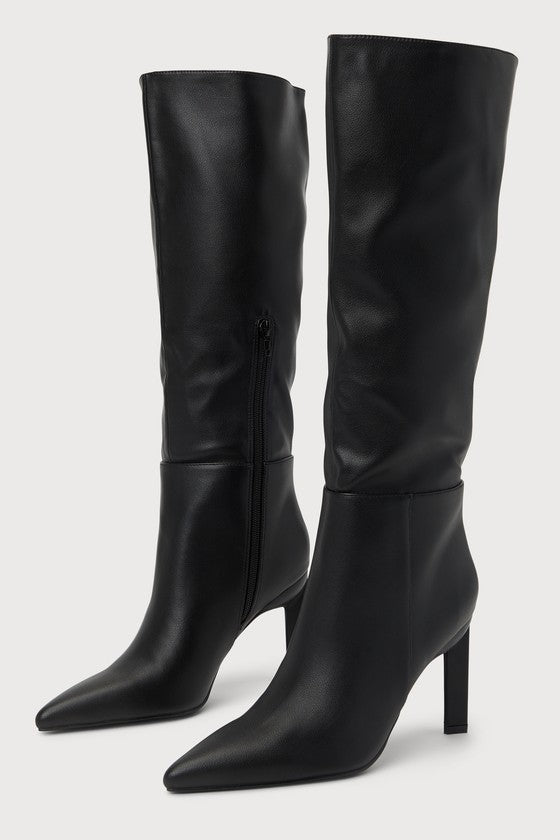 Olivet Black Pointed-Toe Knee-High Boots
