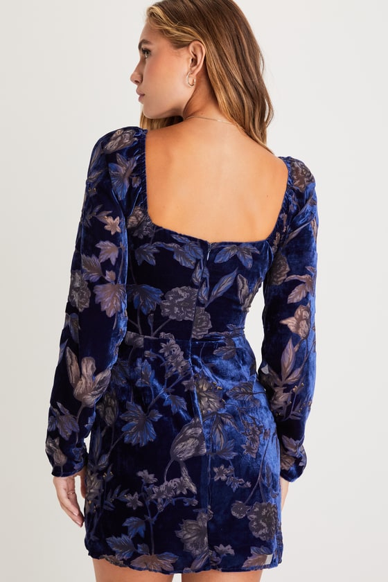 Simply Decadent Navy Floral Velvet Burnout Bustier Mini Dress