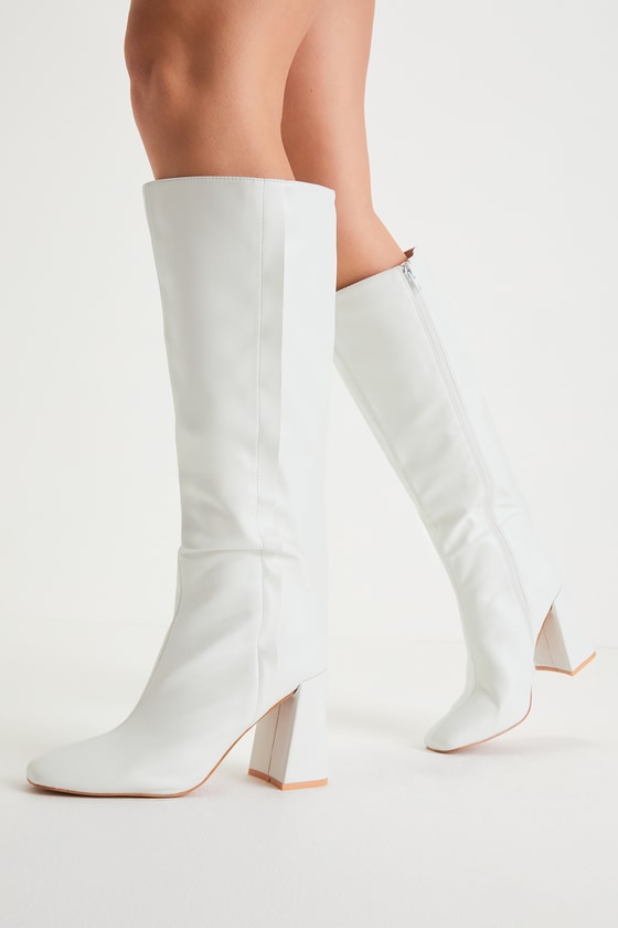 Magnolia White Square Toe Knee-High Boots