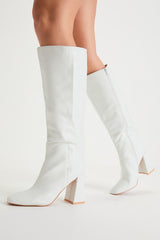 Magnolia White Square Toe Knee-High Boots