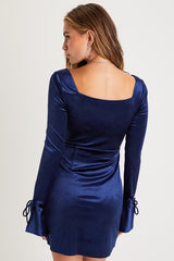 Joyful Poise Navy Blue Velvet Long Sleeve Mini Dress
