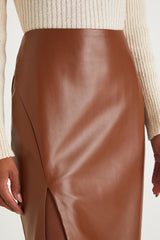 Mireya Brown Vegan Leather Pencil Skirt
