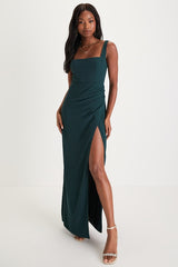 Glamorous Disposition Emerald Green Ruched Maxi Dress