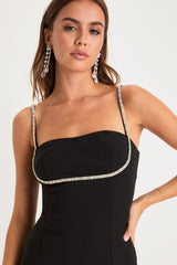 Upscale Flirt Black Rhinestone Sleeveless Bodycon Midi Dress