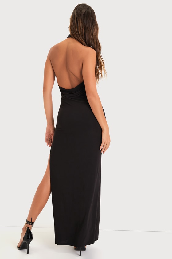 Flawless Expression Black Mock Neck Halter Maxi Dress