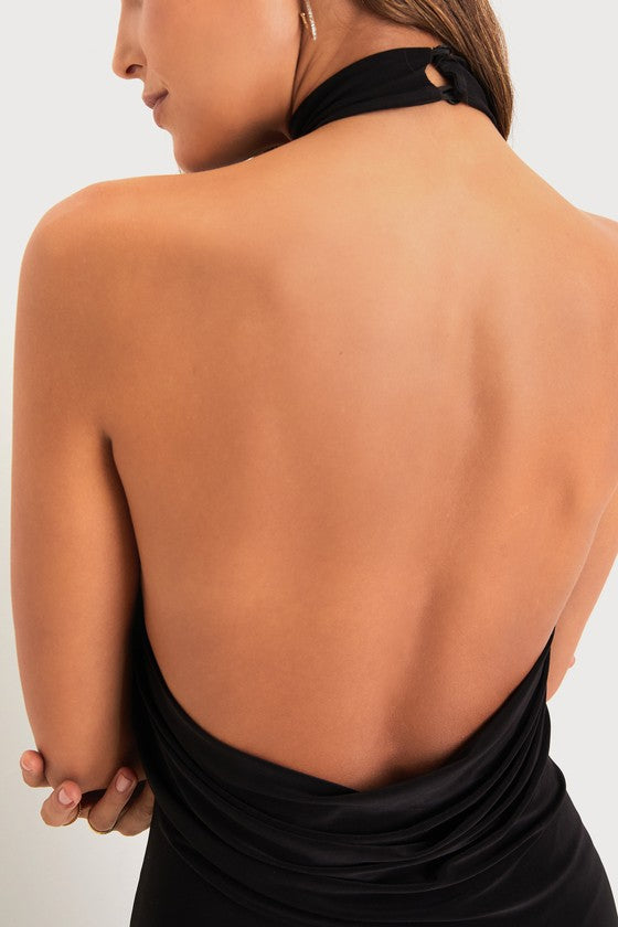 Flawless Expression Black Mock Neck Halter Maxi Dress