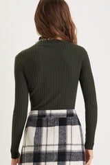 Crawford Dark Green Long Sleeve Mock Neck Bodysuit