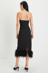 Fancy Behavior Black Bustier Strapless Feather Midi Dress
